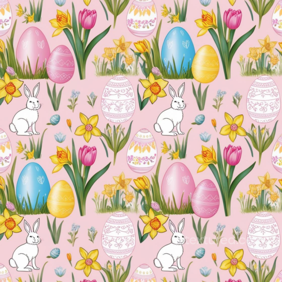 Easter Digital Paper Texture with Pastel Eggs, Bunnies & Flowers All Easter Digital paper texture preview