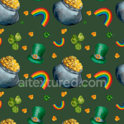 seamless Seamless 3D PBR Texture with St Patrick Icons – Rainbows, Pot of Gold, Clover texture 8k free download PBR