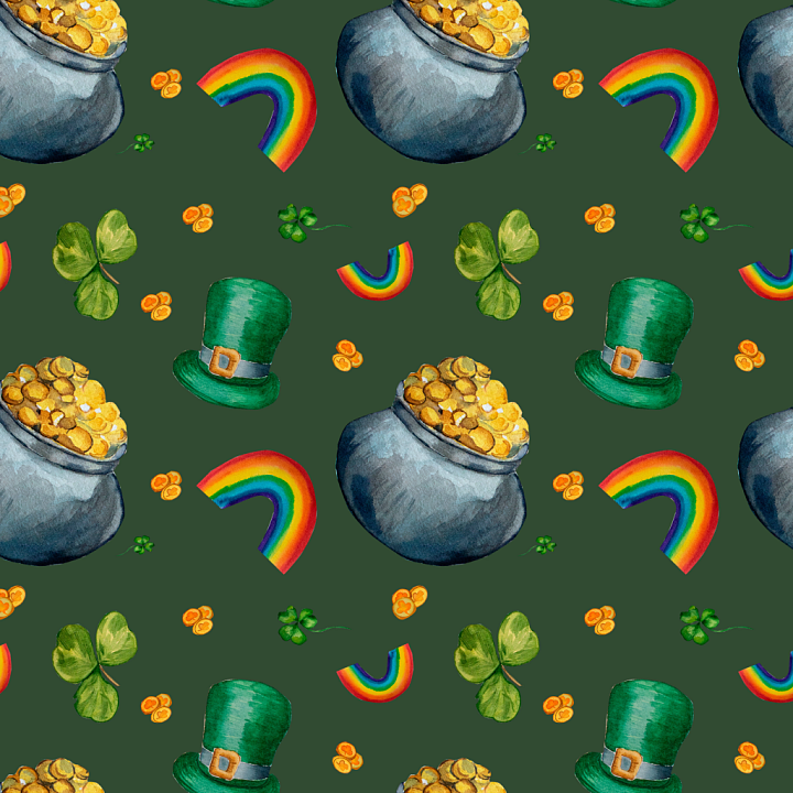 with St Patrick Icons - Rainbows, Pot of Gold, Clover seamless PBR texture preview