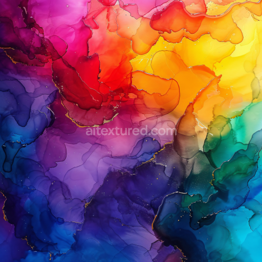 Seamless 3D Alcohol Ink PBR Texture Featuring Vivid Rainbow Fluid Waves and Elegant Translucent Layers