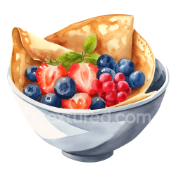 seamless Breakfast Buckwheat Crepes Bowl with Fresh Berries and Mint Illustration texture 8k free download PBR