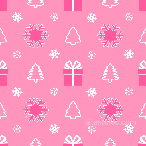 Christmas Pink Texture with Gift Boxes, Trees, and Snowflakes seamless Christmas Pink PBR texture