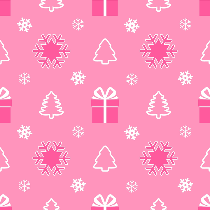 Christmas Pink with Gift Boxes, Trees, and Snowflakes seamless PBR texture preview