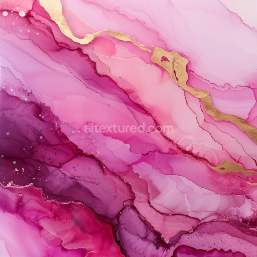 Seamless 3D Alcohol Ink PBR Texture with Pink and Gold Fluid Waves
