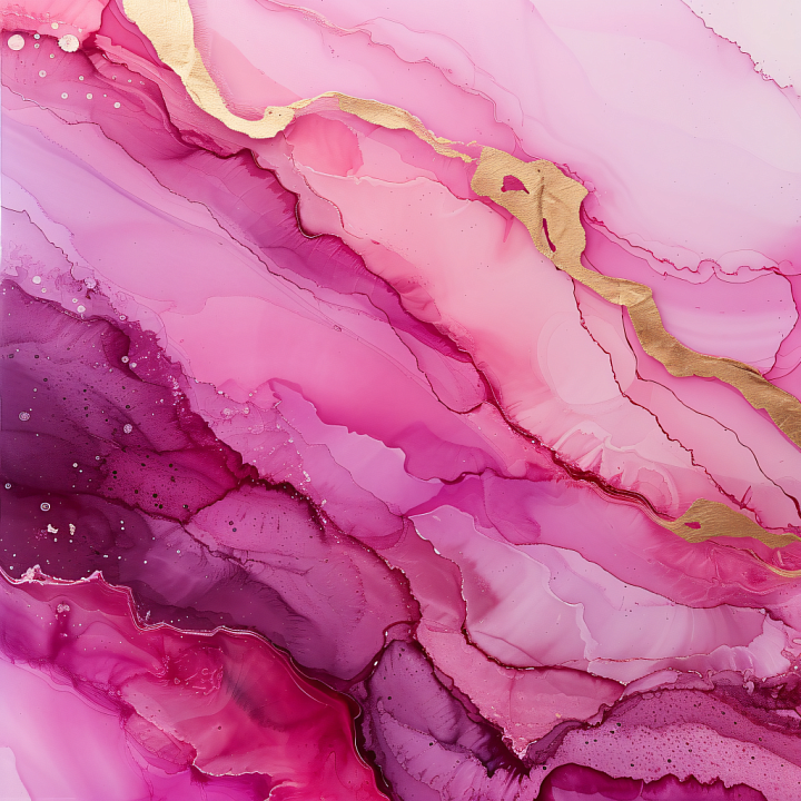 Alcohol Ink with Pink and Gold Fluid Waves seamless PBR texture preview