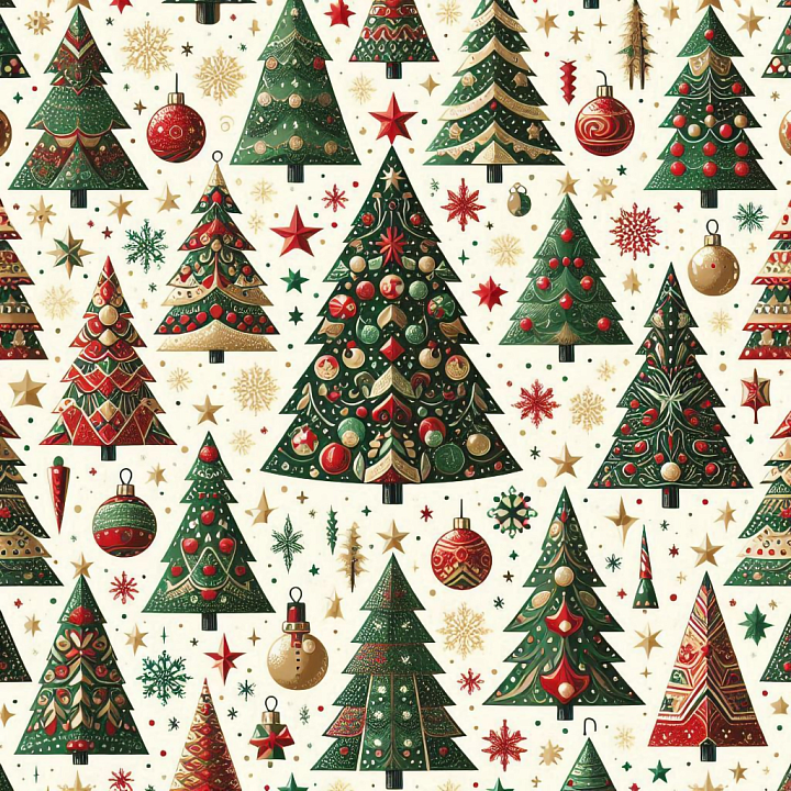 All Christmas Digital paper of Hand-Painted Christmas Trees and Ornamen… seamless PBR texture preview