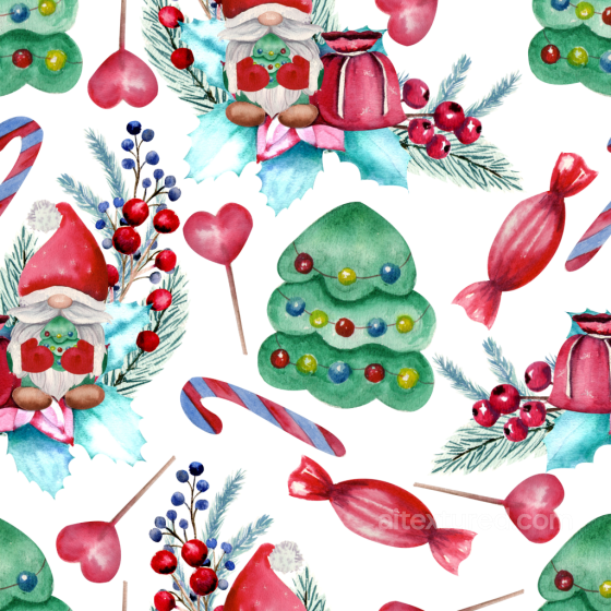 Watercolor Christmas Texture with Santa, Candy & Trees Watercolor Christmas texture preview