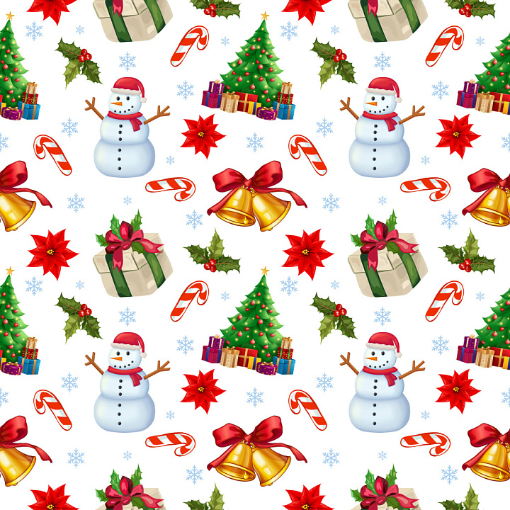 Pattern Featuring Christmas Holiday Icons & Festive Motifs seamless PBR texture preview