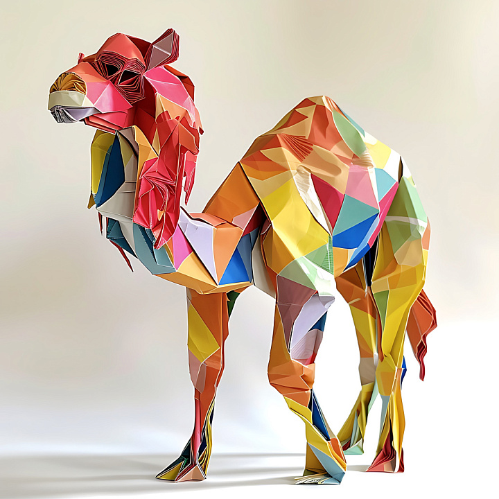 Featuring Colorful Origami-Style Bactrian Camel Art seamless PBR texture preview