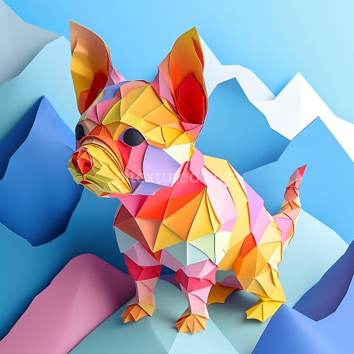 Seamless 3D PBR Origami Style Animal Texture with Colorful Geometric Shapes