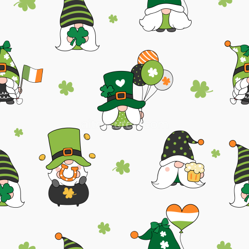 Seamless 3D PBR St Patrick Cartoon Gnome Pattern Texture with Festive Icons