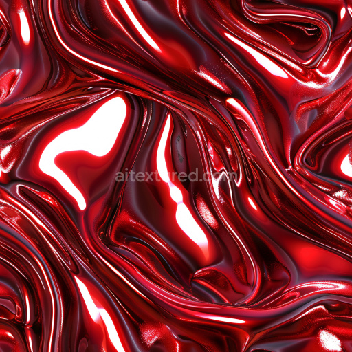Seamless 3D PBR Red Glossy Fluid Surface Texture with Dynamic Reflections