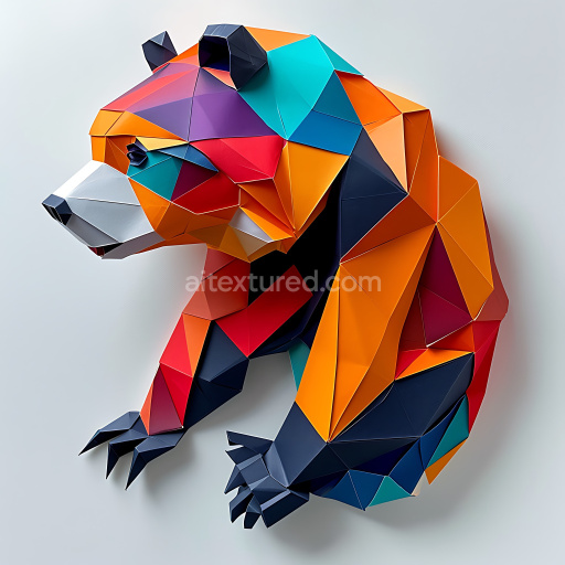Seamless 3D PBR Texture Featuring Origami-Inspired Beaver in Bold Multicolor