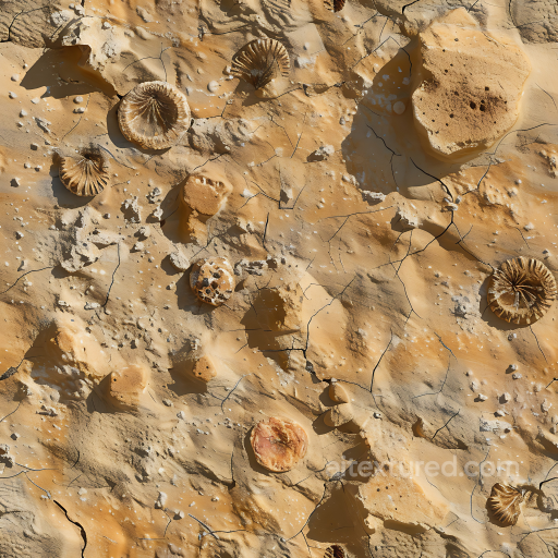 Fossilized Sandstone Rock PBR Texture with Natural Cracks and Embedded Shells seamless Stone PBR texture