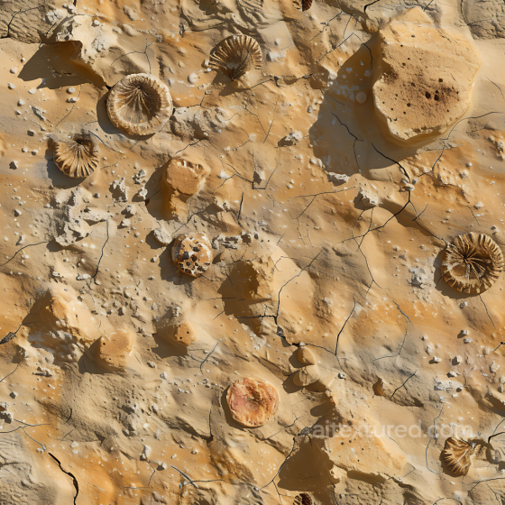 Fossilized Sandstone Rock PBR Texture with Natural Cracks and Embedded Shells Stone texture preview