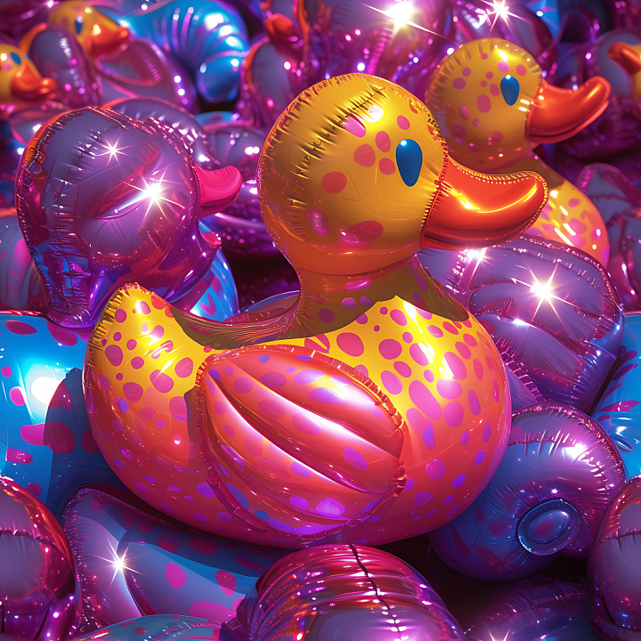 Inflated Vinyl with Cartoon Duck Pattern and Glossy Finish seamless PBR texture preview