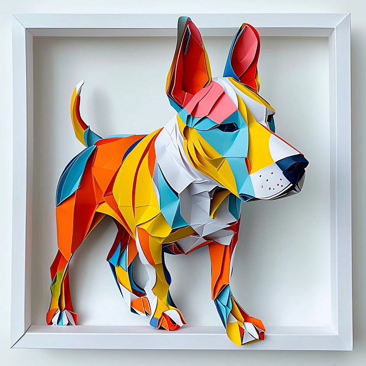 Featuring Vibrant Origami Bull Terrier Design seamless PBR texture preview