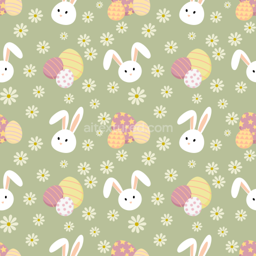 Seamless 3D PBR Texture Featuring Cute Easter Bunnies and Decorative Eggs