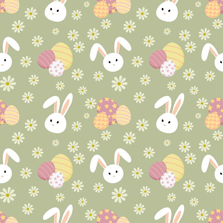 Easter Digital Paper with Bunny Heads and Patterned Eggs seamless PBR texture preview
