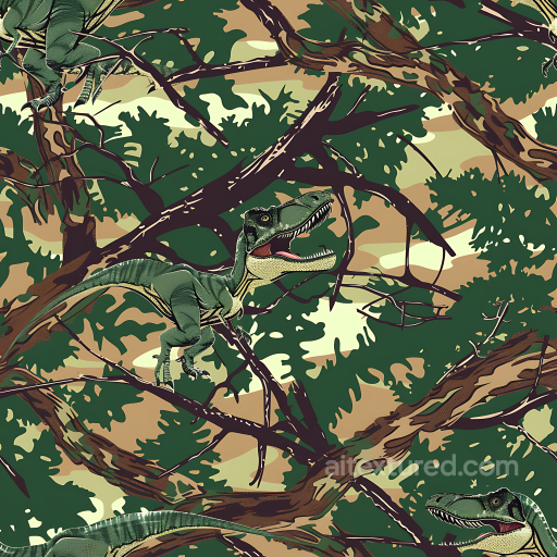 Jungle Camouflage PBR Texture Featuring Stylized Dinosaur and Woodland Elements seamless Color Camouflage PBR texture