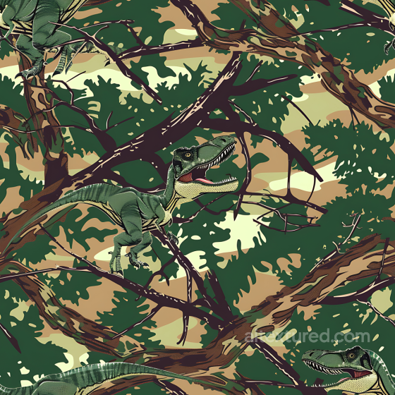 Jungle Camouflage PBR Texture Featuring Stylized Dinosaur and Woodland Elements Color Camouflage texture preview