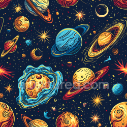 seamless Seamless 3D Space PBR Texture Featuring Stylized Planets, Rings & Stars texture 8k free download PBR