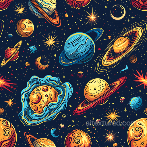 Space PBR Texture Featuring Stylized Planets, Rings & Stars seamless Star, space, planets PBR texture