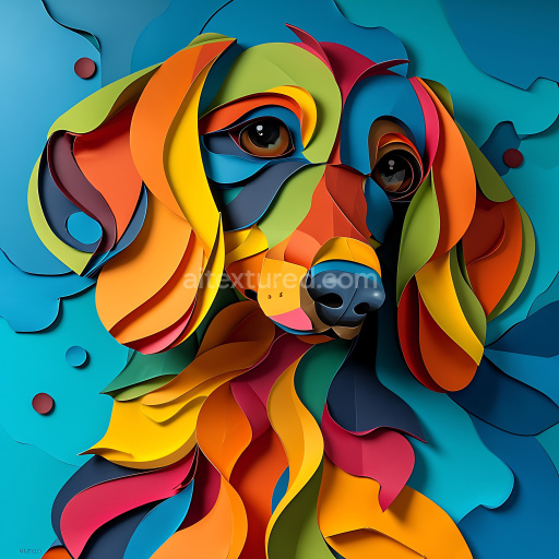 Seamless 3D PBR Texture Featuring Colorful Origami-Style Dachshund Illustration