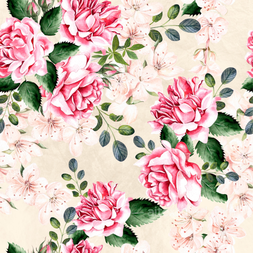 Featuring Pink Rose Blooms and Delicate Green Leaves seamless Flower PBR texture