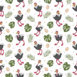 Pattern Bundle - Seamless 3D Pattern PBR Texture with Whimsical Ostrich Motifs and Tropical Leaves texture preview