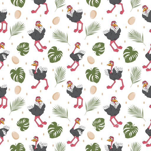 Pattern PBR Texture with Whimsical Ostrich Motifs and Tropical Leaves seamless Pattern Bundle PBR texture