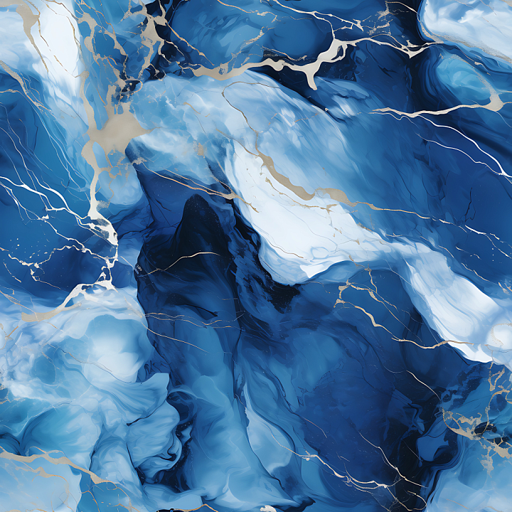 Blue and Silver Marble with Fluid Veins and Polished Finish seamless PBR texture preview