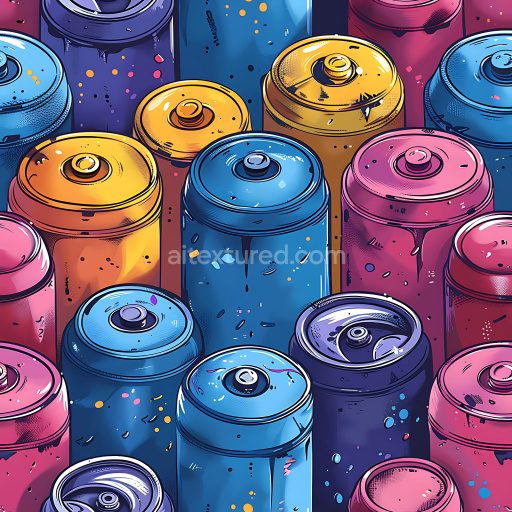 Seamless 3D PBR Texture Featuring Colorful Graffiti Spray Cans Art