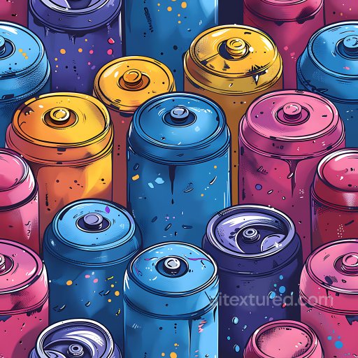 Seamless 3D PBR Texture Featuring Colorful Graffiti Spray Cans Art texture preview