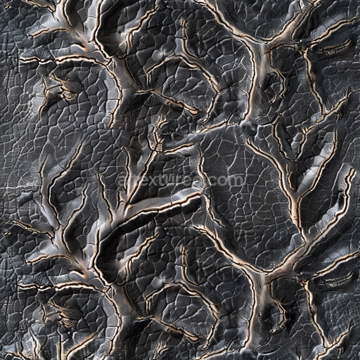 Seamless 3D PBR Texture of Cracked Black Leather with Deep Wrinkles and Distressed Finish