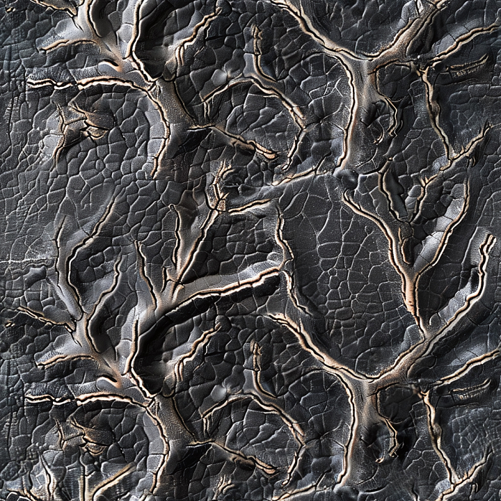 Cracked Black Leather with Deep Wrinkles and Distressed Finish seamless PBR texture preview