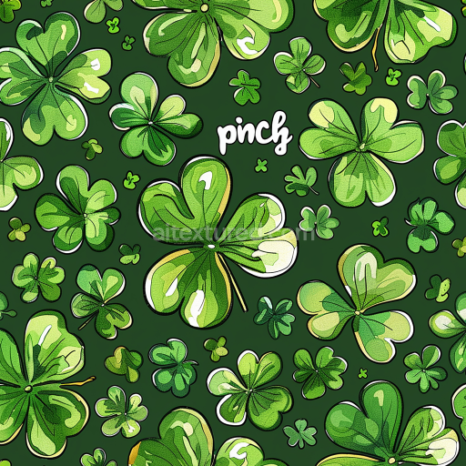 Seamless 3D PBR Texture of Painted Green Shamrocks on Dark Background
