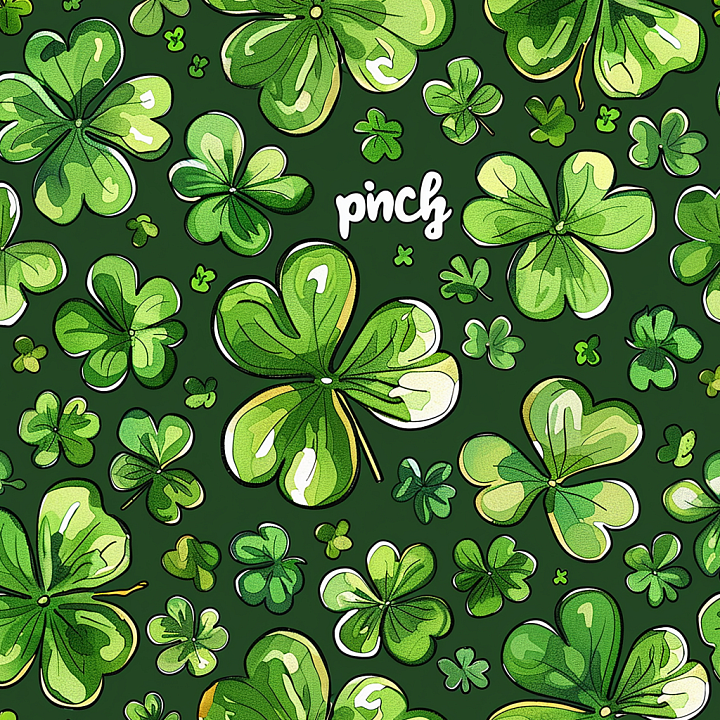 St Patrick Digital Paper Bundle of Painted Green Shamrocks on Dark Back… seamless PBR texture preview