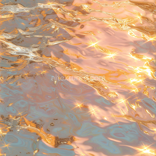 Seamless 3D Water PBR Texture Featuring Warm Golden Sunset Reflections and Gentle Ripples