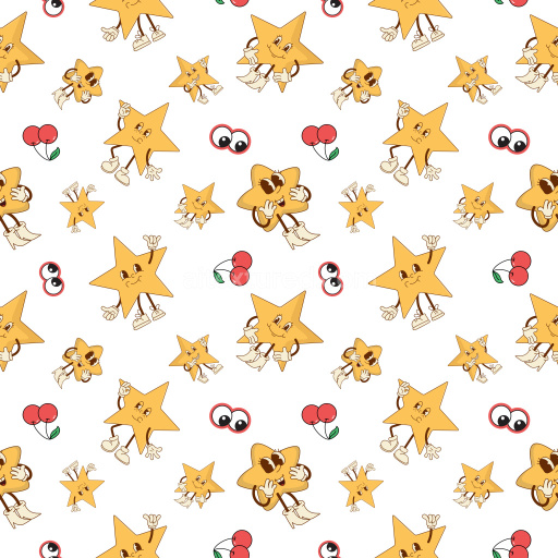 Pattern Bundle - Seamless 3D Pattern PBR Texture with Retro Cartoon Stars, Cherries, and Cheeky Eyes texture preview