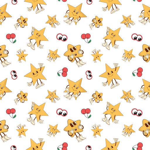 Pattern PBR Texture with Retro Cartoon Stars, Cherries, and Cheeky Eyes seamless Pattern Bundle PBR texture