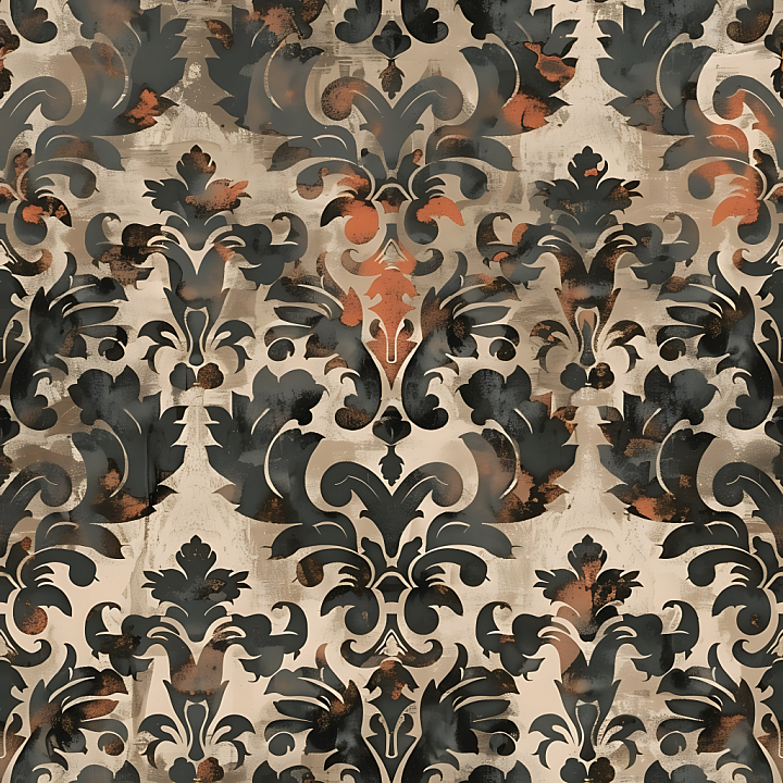 Stylized Baroque Camouflage with Earthy Tones seamless PBR texture preview
