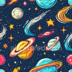 seamless Seamless 3D Stylized Cosmic Cartoon PBR Texture with Planets and Stars texture 8k free download PBR