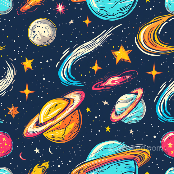 Stylized Cosmic Cartoon PBR Texture with Planets and Stars Star, space, planets texture preview