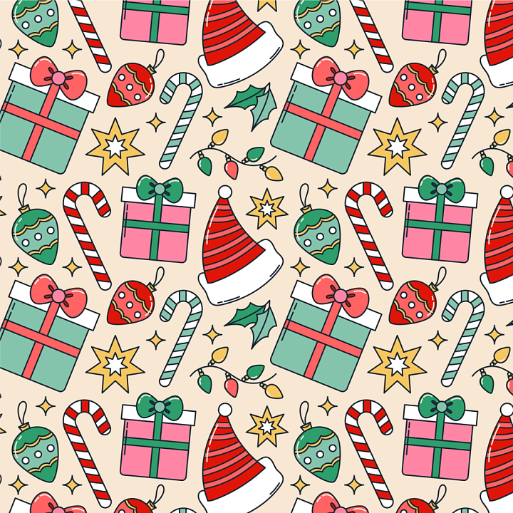 Christmas Pattern Fabric with Festive Icons seamless PBR texture preview