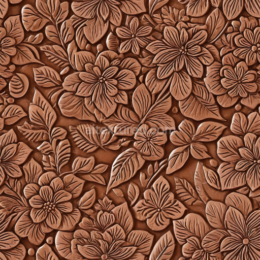 Preview — Seamless 3D embossed floral leather PBR texture in warm brown tone