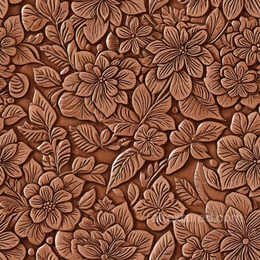 embossed floral leather PBR texture in warm brown tone seamless Leather PBR texture