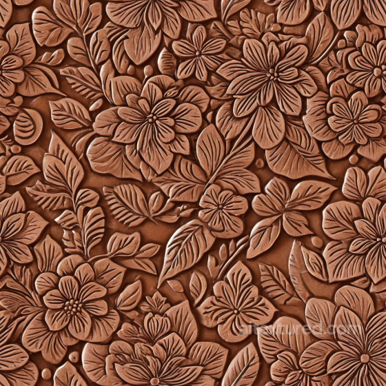 embossed floral leather PBR texture in warm brown tone Leather texture preview