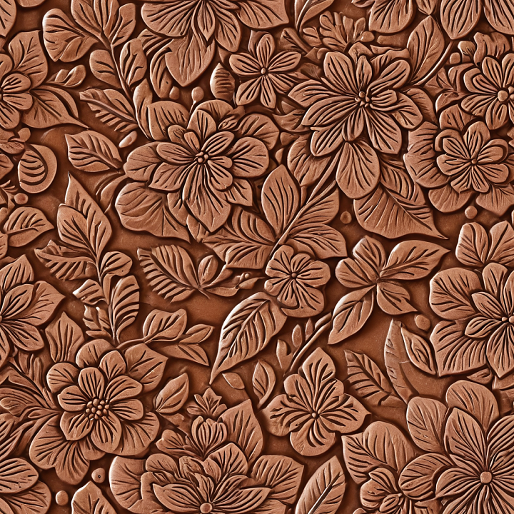 Embossed Floral Leather In Warm Brown Tone seamless PBR texture preview