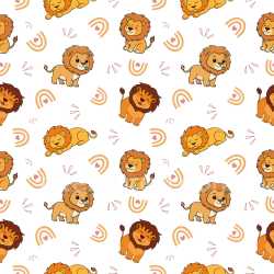 Pattern Bundle - Seamless 3D Pattern PBR Texture with Cute Cartoon Lion Motifs on White Background texture preview